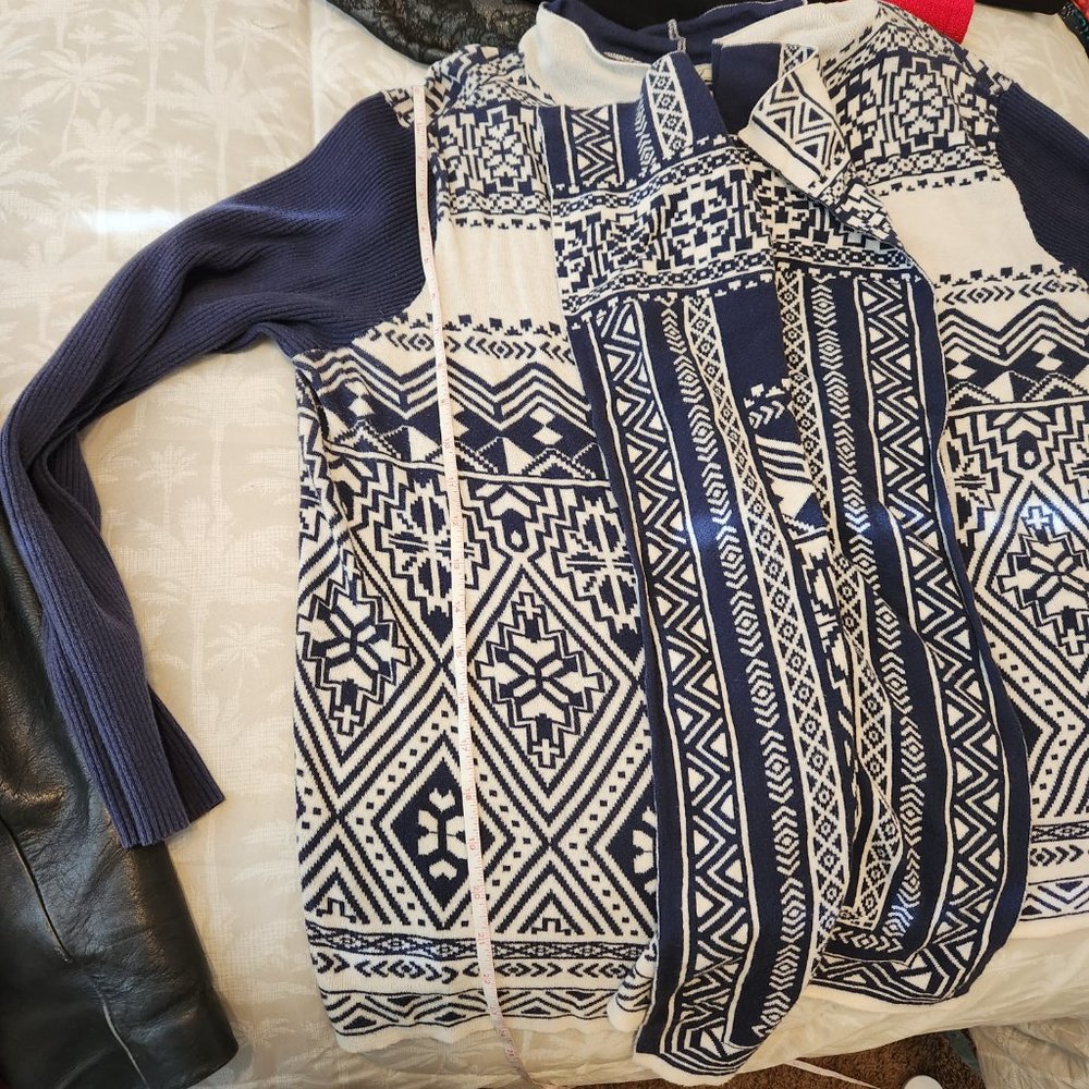 Lucky Brand Open Front Waterfall Sweater Blue/Beige - Picture 9 of 11